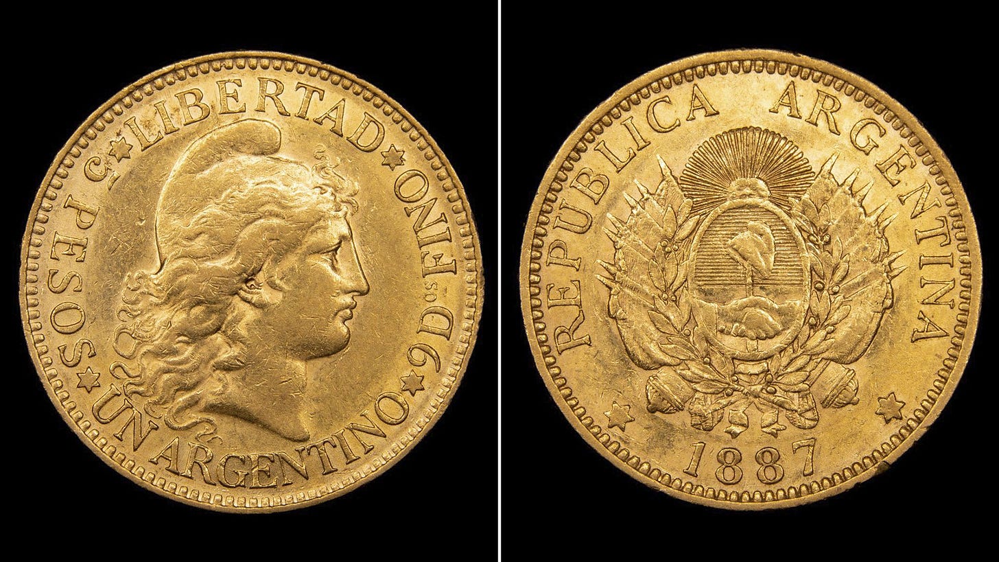 El Argentino Oro se vende a unos USD 421 (Río de la Plata, Compañía Numismática)