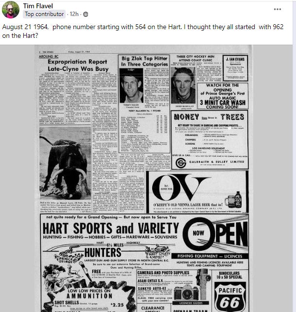 August 21 1964,  phone number starting with 564 on the Hart. I thought they all started  with 962 on the Hart? Photo is an old newspaper article showing a 564 phone number for a Hart business