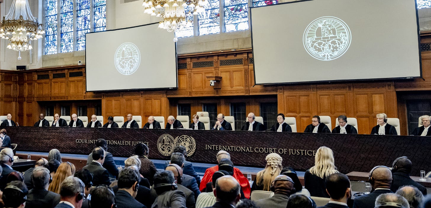 ICJ President Joan Donoghue (C) speaks at the International Court of Justice (ICJ) prior to the verdict announcement in the genocide case against Israel, brought by South Africa, in The Hague on January 26, 2024. The UN top court on January 26, 2024 ordered Israel to allow humanitarian access in Gaza, handing down a landmark decision in a case that has drawn global attention. Israel must take "immediate and effective measures to enable the provision of urgently needed basic services and humanitarian assistance to address the adverse conditions of life faced by Palestinians," ruled the court in its highly anticipated verdict. ICJ President Joan Donoghue (C) speaks at the International Court of Justice (ICJ) prior to the verdict announcement in the genocide case against Israel, brought by South Africa, in The Hague on January 26, 2024. The UN top court on January 26, 2024 ordered Israel to allow humanitarian access in Gaza, handing down a landmark decision in a case that has drawn global attention. Israel must take "immediate and effective measures to enable the provision of urgently needed basic services and humanitarian assistance to address the adverse conditions of life faced by Palestinians," ruled the court in its highly anticipated verdict.