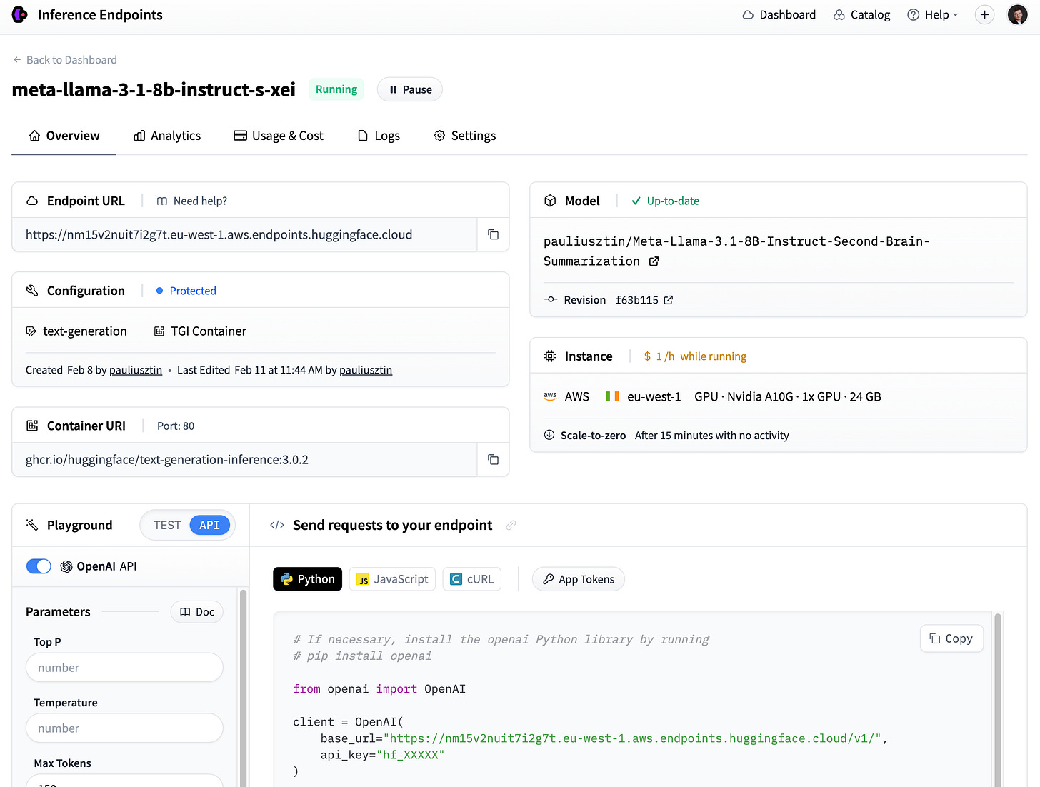 Hugging Face Inference Endpoints Dashboard