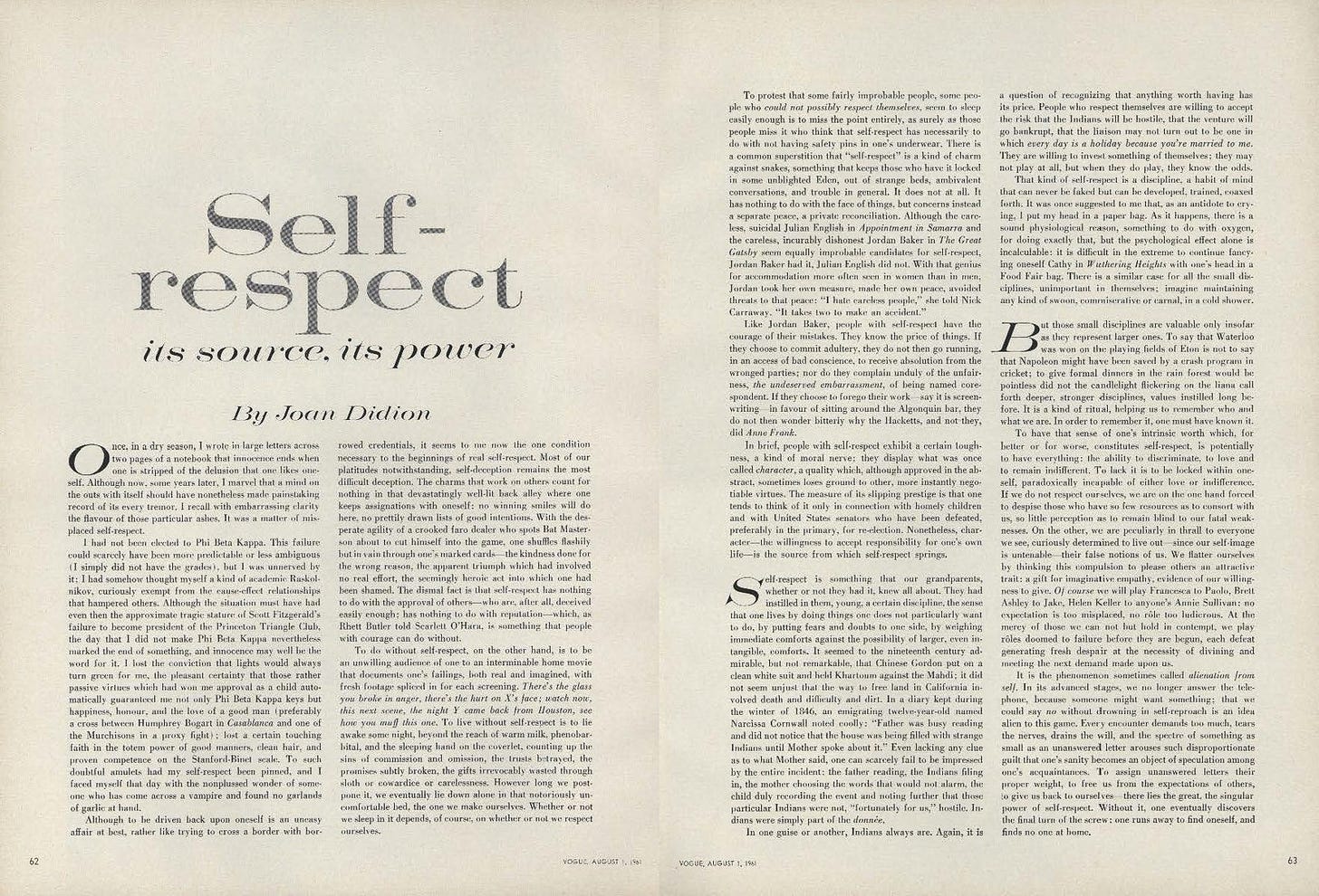 On Self-Respect: Joan Didion's 1961 Essay from the Pages of Vogue | Vogue