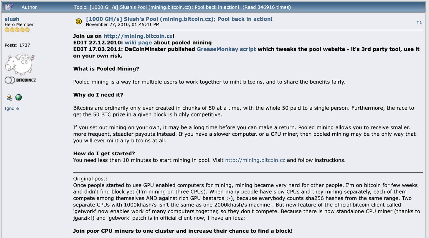 r/Bitcoin - Slush Pool(Brains today) is the 1st and the oldest Bitcoin mining pool. Lunch 27 November 2010.