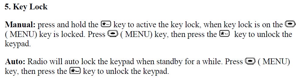 Key lock/unlock instructions for the Alinco DJ-MD5 radio
