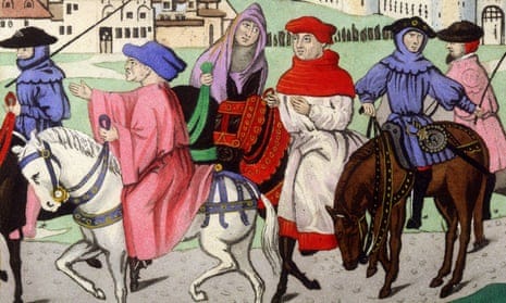 A detail from The Canterbury Pilgrims in a medieval edition of the book by Chaucer.