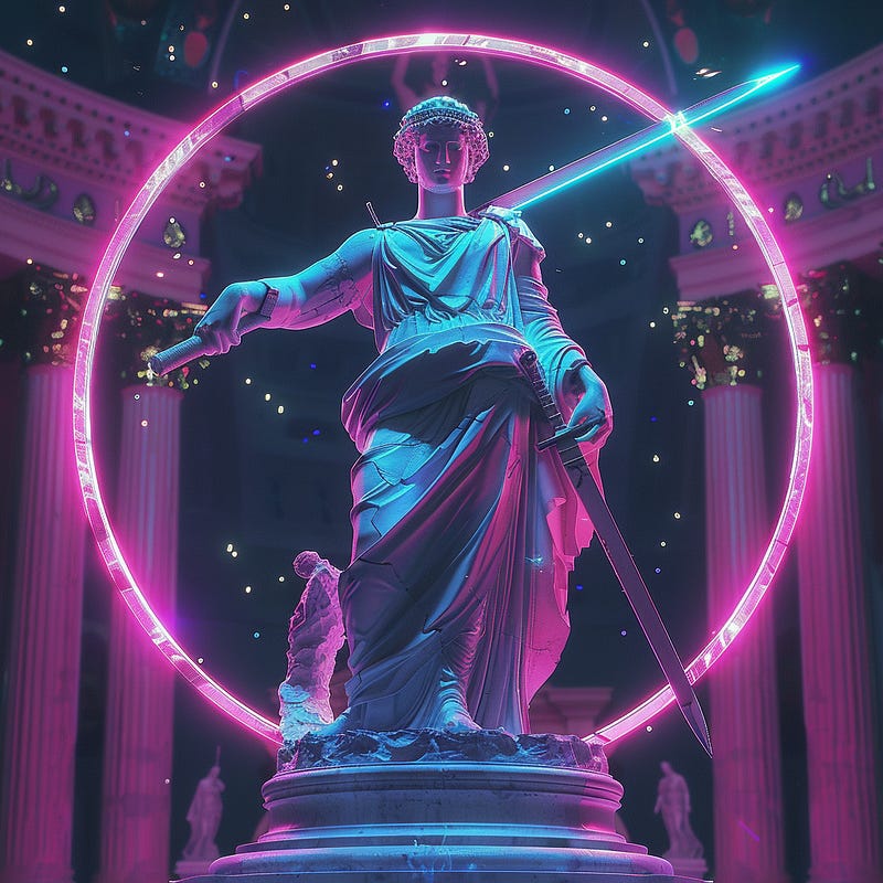 Synthwave Greek statue