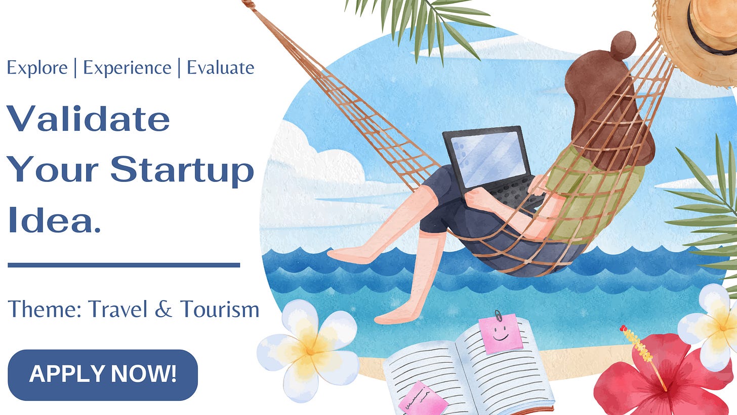Banner with the link to apply for the travel and tourism themed startup cohort
