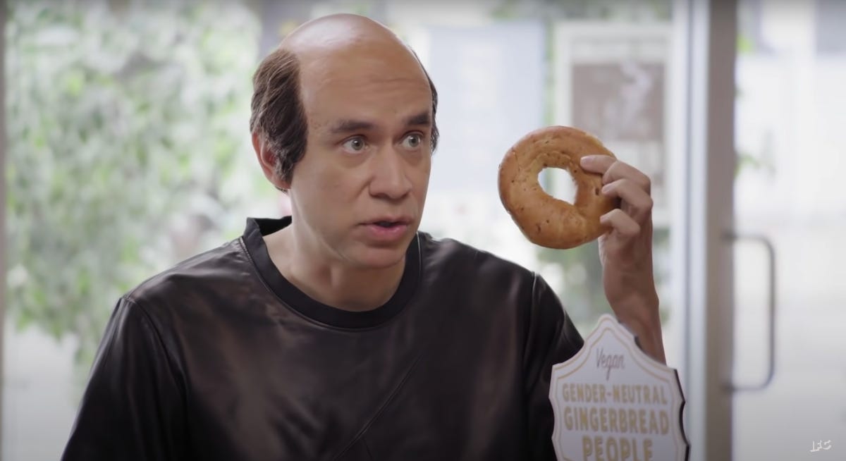 Fred Armisen on Portlandia holding a bagel