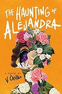 cover of The Haunting of Alejandra showing an image of a woman in profile with white, pink, and purple flowers covreing most of her neck and face