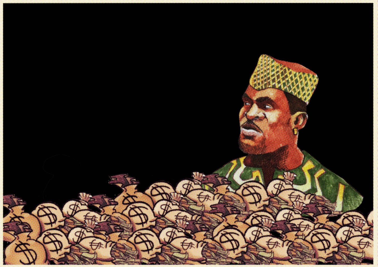 Illustration by Chris Rini: Francis Ngannou atop a mountain of money