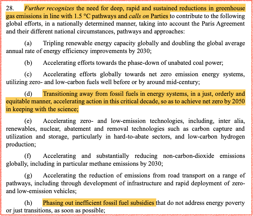 Highlighted negotiating text drafted at COP28