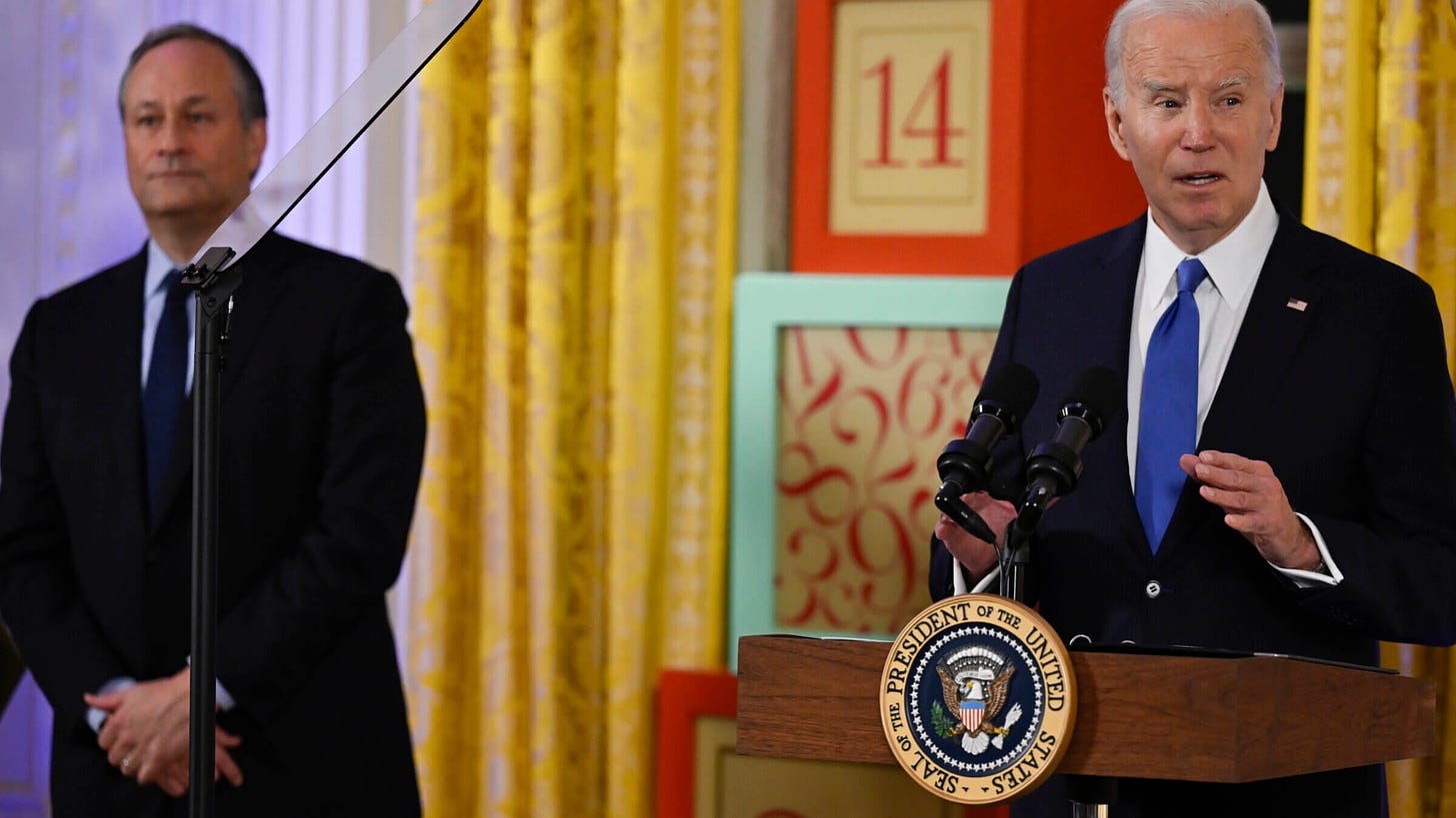 President Joe Biden hosts a Hanukkah reception in the East Room of the White House on Dec. 11, 2023 in Washington.