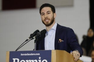 FILE - Rep. Abdullah Hammoud, D-Dearborn, speaks during a campaign rally for presidential candidate Sen. Bernie Sanders, I-Vt., in Dearborn, Mich., March 7, 2020. Dearborn is ramping up its police presence in response to fallout from an opinion piece that described the city, which has the nation’s highest Muslim population per capita, as “America’s jihad capital.” Hammoud, who is now the mayor of Dearborn, tweeted on Friday, Feb. 2, 2024, that city police increased security at places of worship and major infrastructure points as a “direct result” of the Wall Street Journal opinion piece titled, “Welcome to Dearborn, America’s Jihad Capital.” (AP Photo/Paul Sancya, File)