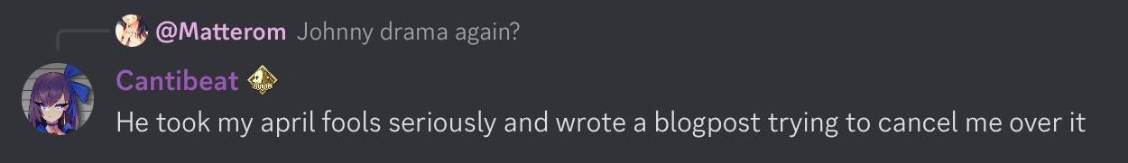 Cantibeat: Hee took my april fools seriously and wrote a blog post trying to cancel me