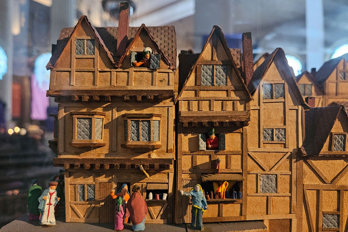 A model of medieval houses above shops