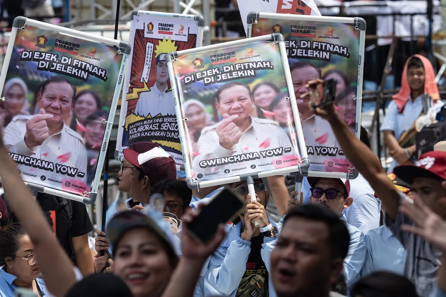 Supporters attend an election campaign for Indonesian Defense Minister Prabowo Subianto.
