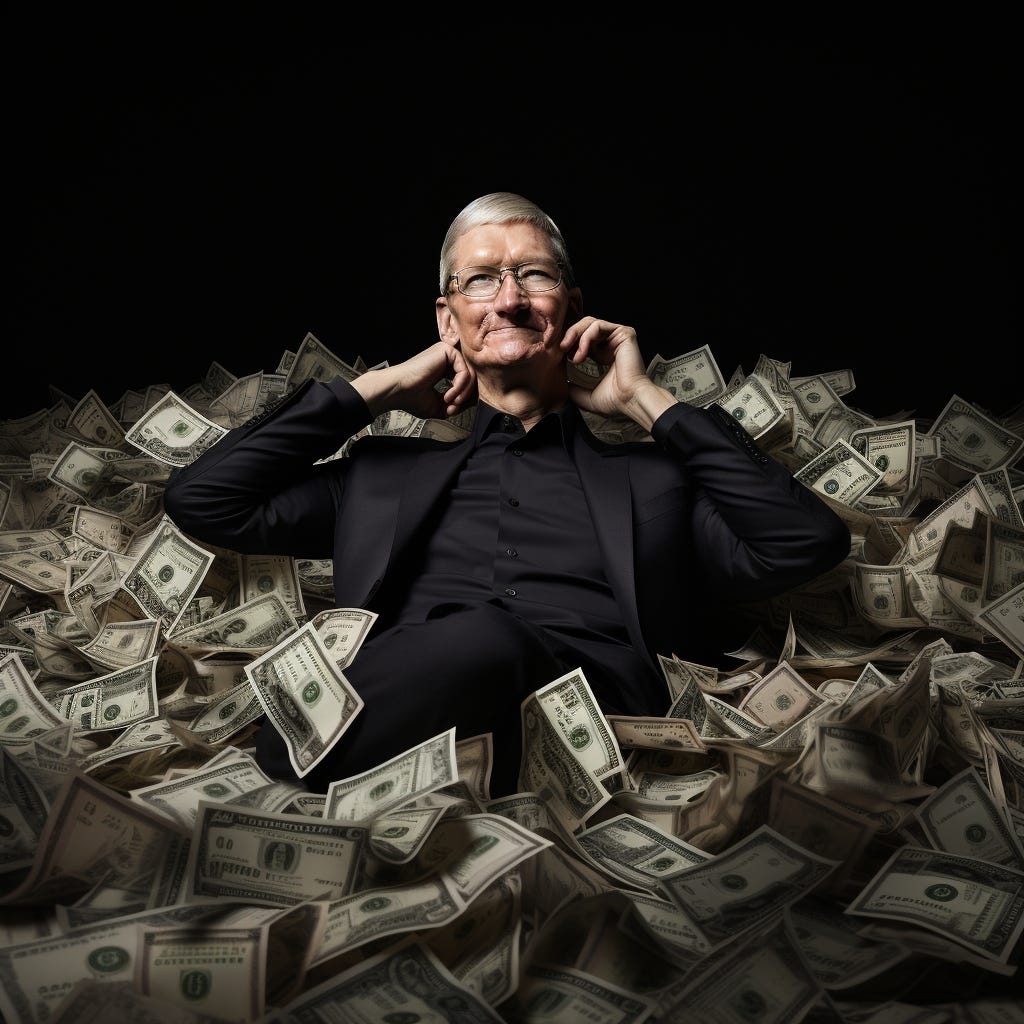 Tim Cook enjoying success, via Midjourney v5