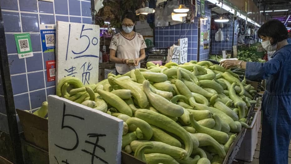 A vegetables stall in the Haizhu area of Guangzhou, China, in May 2023.