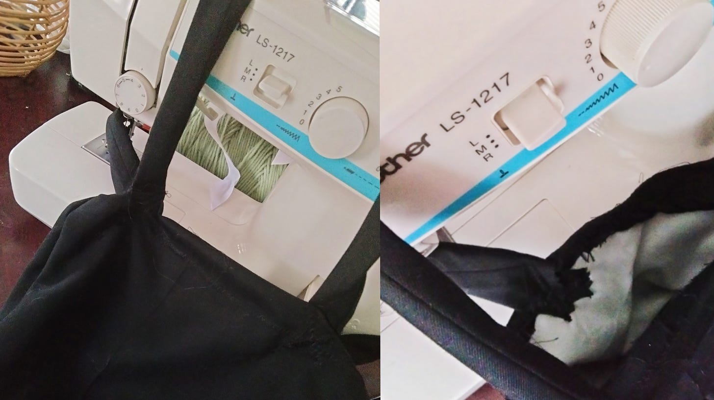 Sewing machine with a failed tote bag project