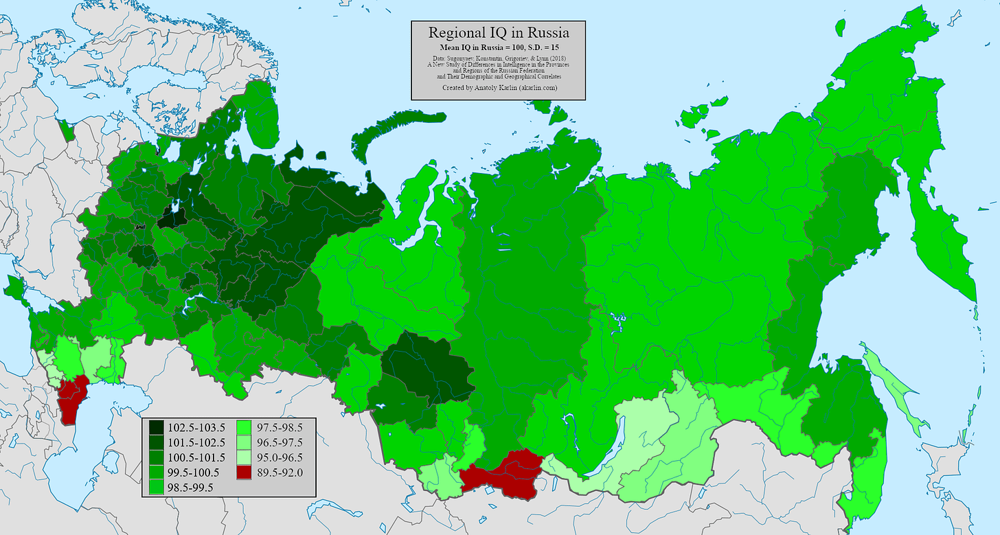 Average IQ across Russia (source provided) : r/MapPorn