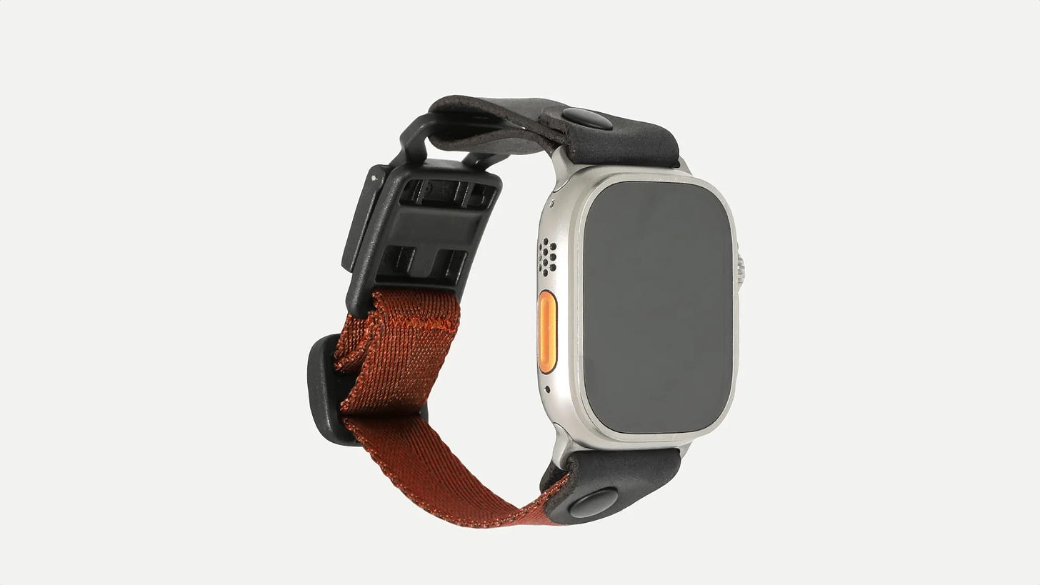 Apple Watch Ultra on burnt orange strap.