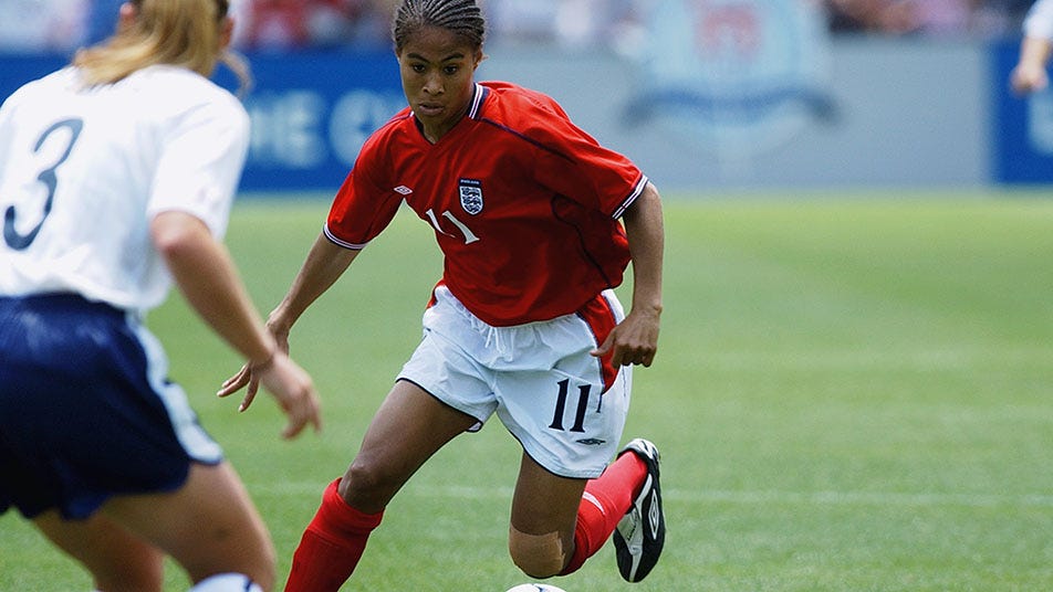 Rachel Yankey in typically attacking form during a game against USA in 2003