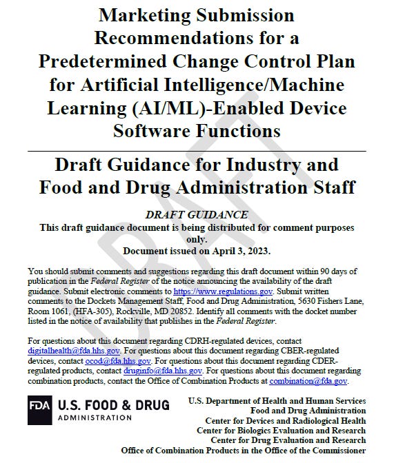 FDA guidance - recommendations for predetermined change control plans for AI/ML enabled device software functions