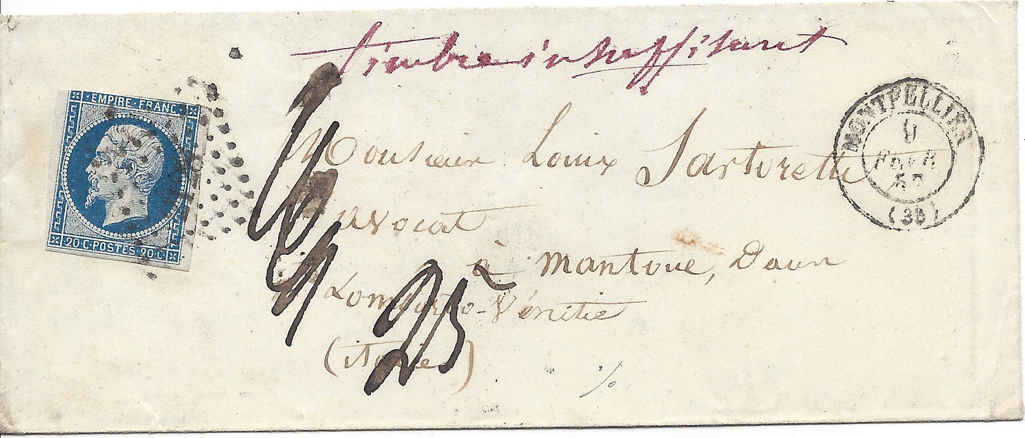Short paid letter from France to Lombardy-Venetia