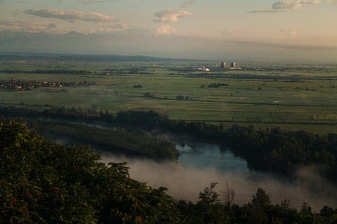 The River Po with rice fields stretching to the horizon.