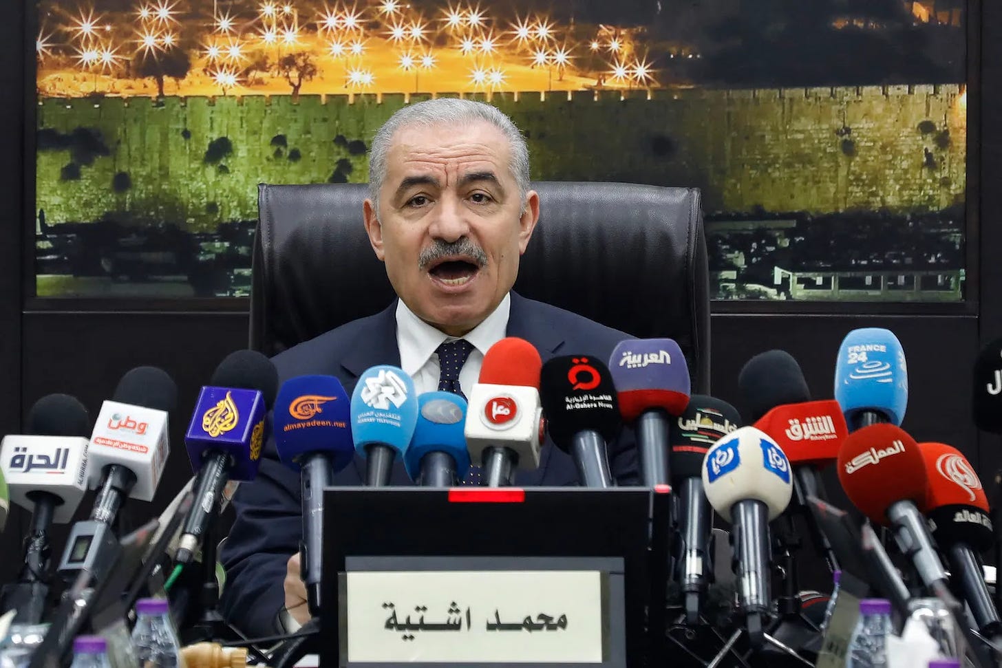 Palestinian Prime Minister Mohammad Shtayyeh announces his resignation in the West Bank.