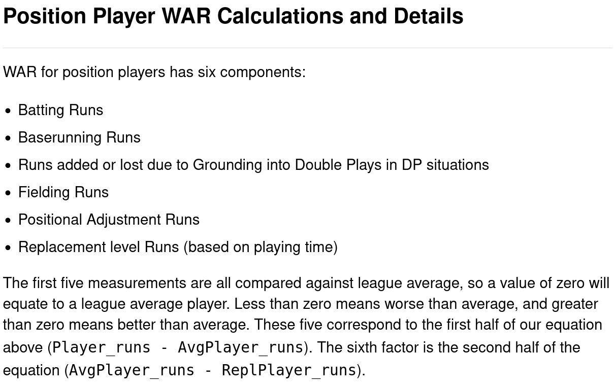 WAR Position Player Calculations