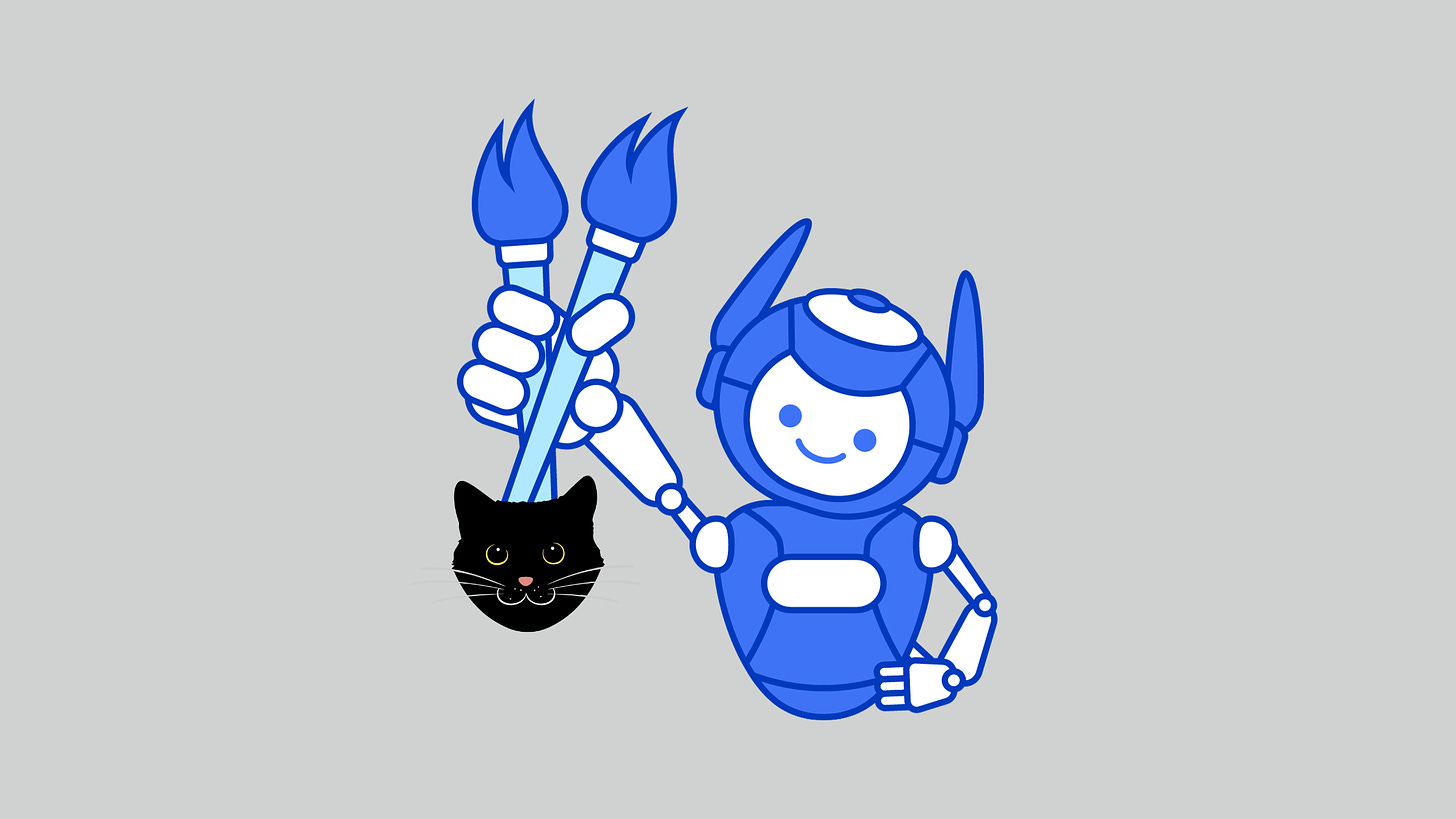 Image of robo-painter and a cat face