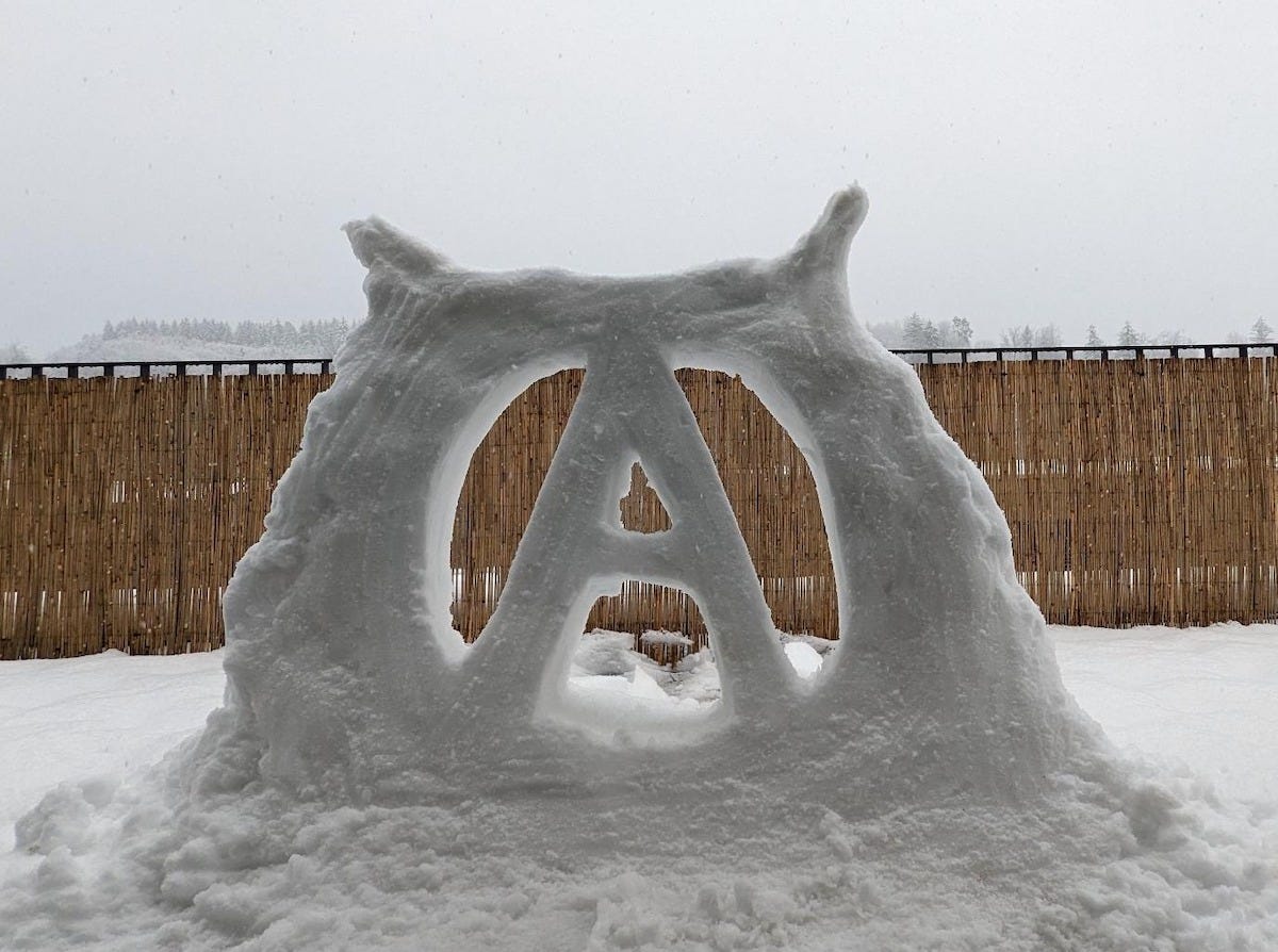 A snow sculpture in the shape of a circle A