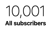 screenshot indicating "10,001" for "All subscribers" from my editorial dashboard.