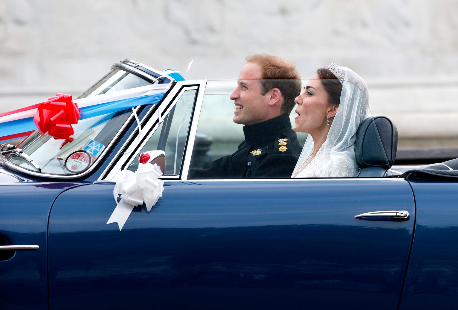 prince william and kate middleton in their car on their wedding day