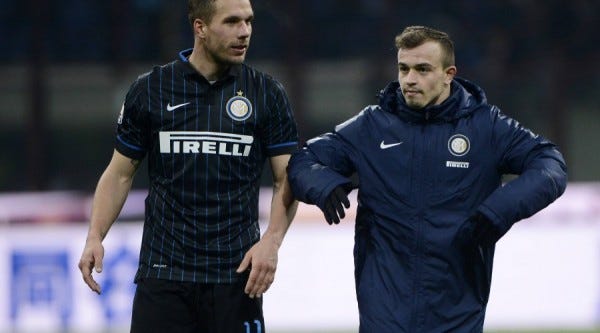 Xherdan Shaqiri and Lukas Podolski not working for inter milano 2015 images