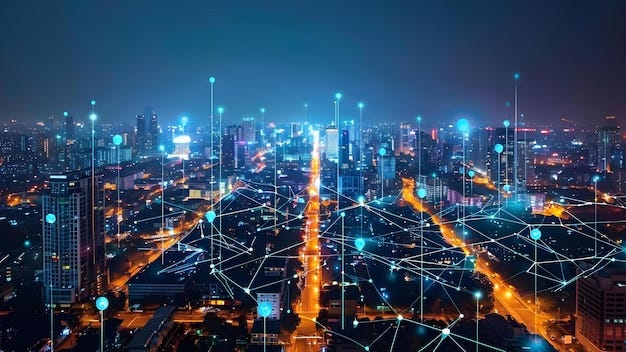 Futuristic smart city with advanced technology like IoT 5G and  cybersecurity Concept Futuristic Smart City Advanced Technology IoT 5G  Cybersecurity Urban Innovation | Premium AI-generated image
