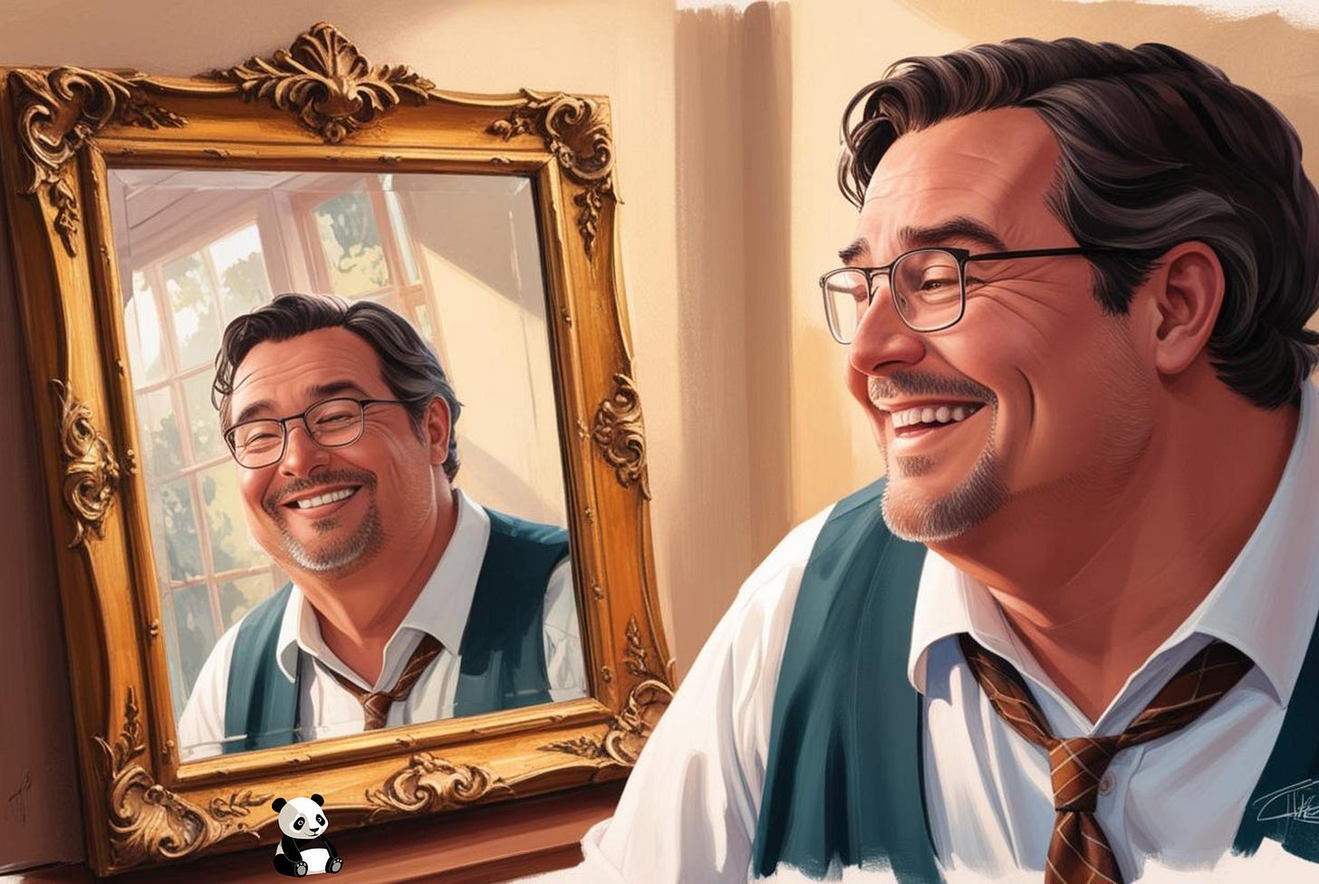 Illustration of a man smiling while looking into a mirror