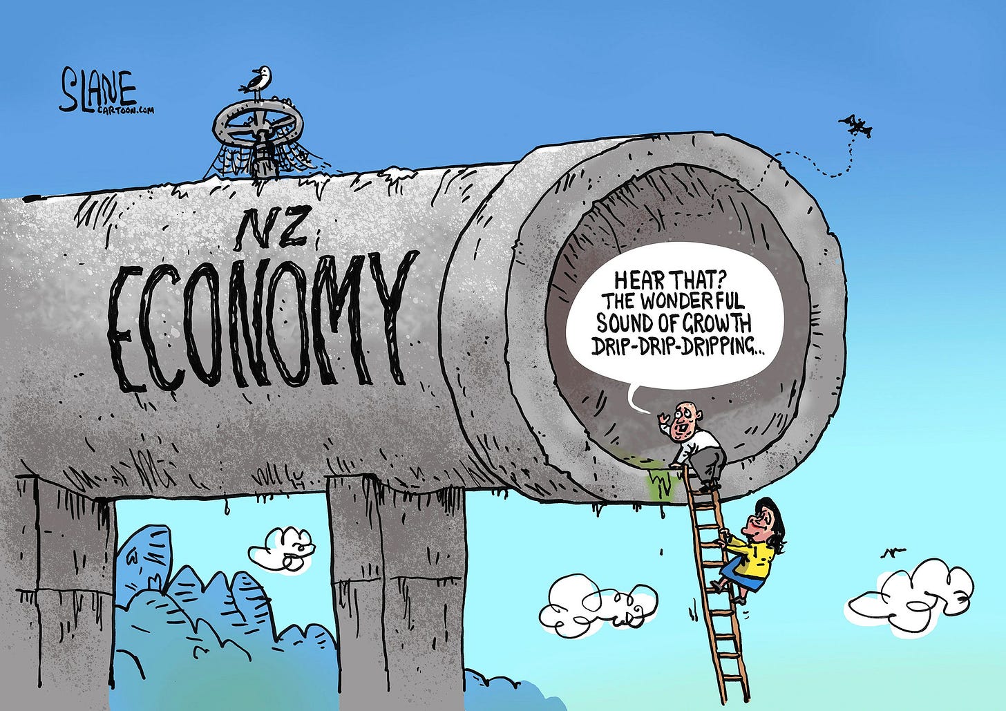 Slane cartoon about the slow drip of economic growth.