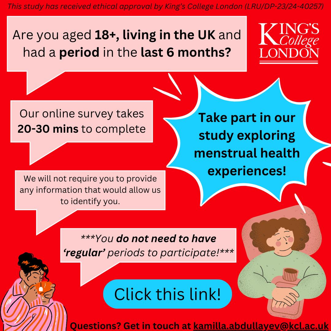 Banner on red background which says 'are you aged 18+, living in the UK and have had a period?'