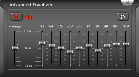 close-up of the adjustment slides on a stereo equalizer
