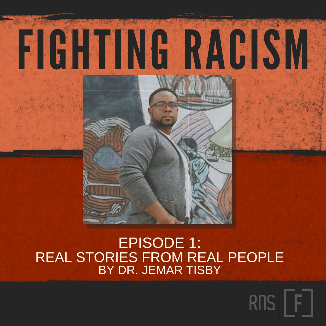Fighting Racism series cover art with picture of Jemar Tisby standing in front of a mural outside