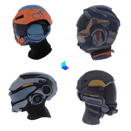 4 rotating sci fi helmets by Luma Labs