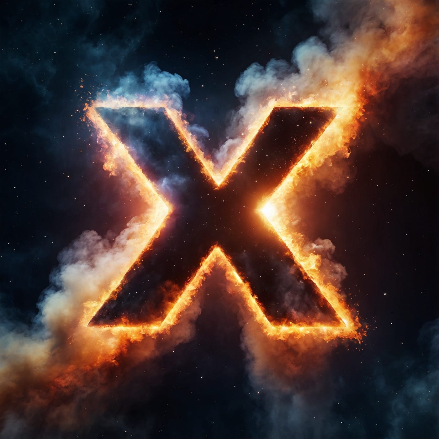 Big letter X burning in space