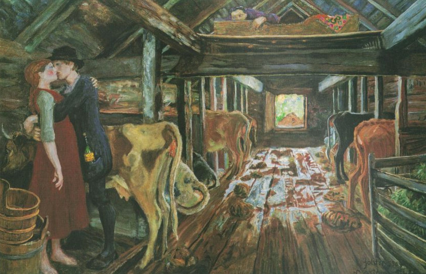 Cowshed Courthship,Nikolai Astrup, 1903