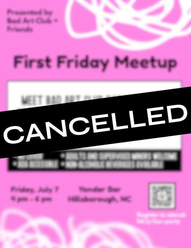 Blurred out poster advertising the meetup with the word "Cancelled" over it in a black box.