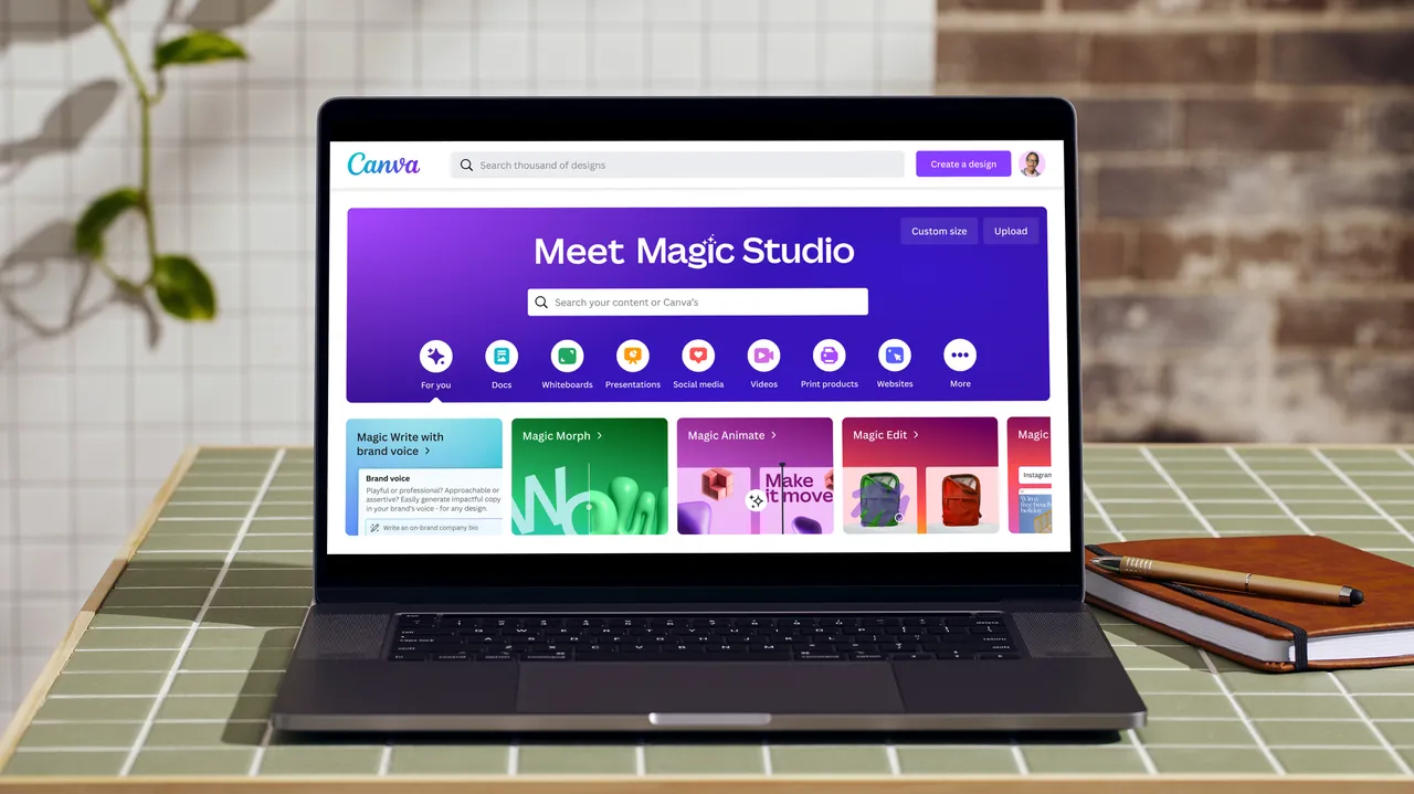 Notebook exibindo a interface do Canva Magic Studio