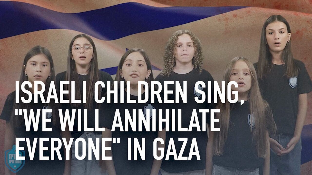Hebh Jamal on X: "A bunch of Israeli children singing “we will annihilate  everyone” in reference to Gaza in an actual studio that is edited and  broadcasted on Israeli TV all to