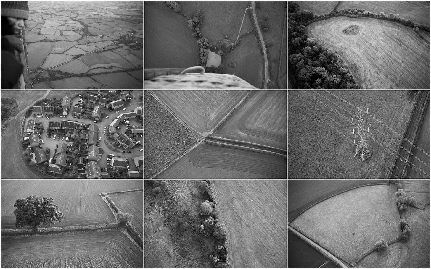 Some photos taken from a hot air balloon. They are the same as the ones up top but I prefer them in B&W