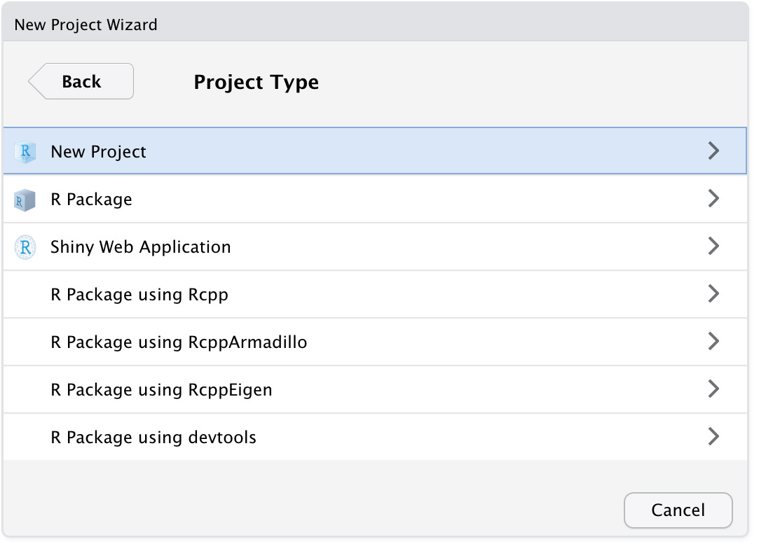 A screenshot of the New Project Wizard modal dialog box showing the 'create a new project' step.