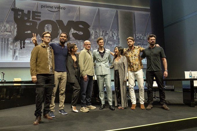 The Boys Season 3 cast in brazil with tight white panes on jensen ackles